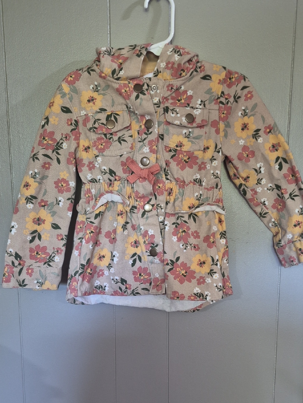 Little Lass Beige Floral Hooded coat with Pink & Yellow Flowers,  SIZE 4